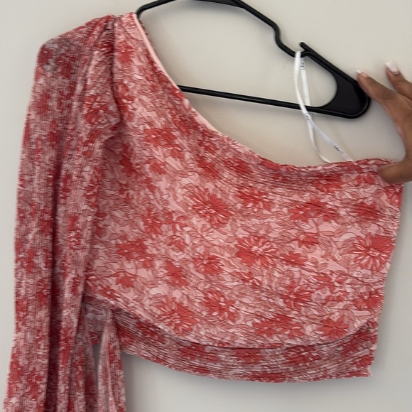 Lulus Grow Toward Love Pink Floral Print Pleated One-shoulder Top - Size L - Picture 2 of 4